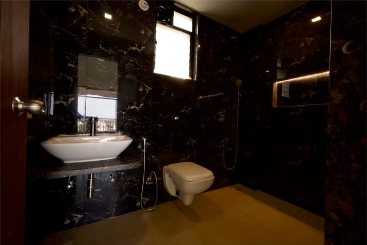 Bathroom with dark marble finish