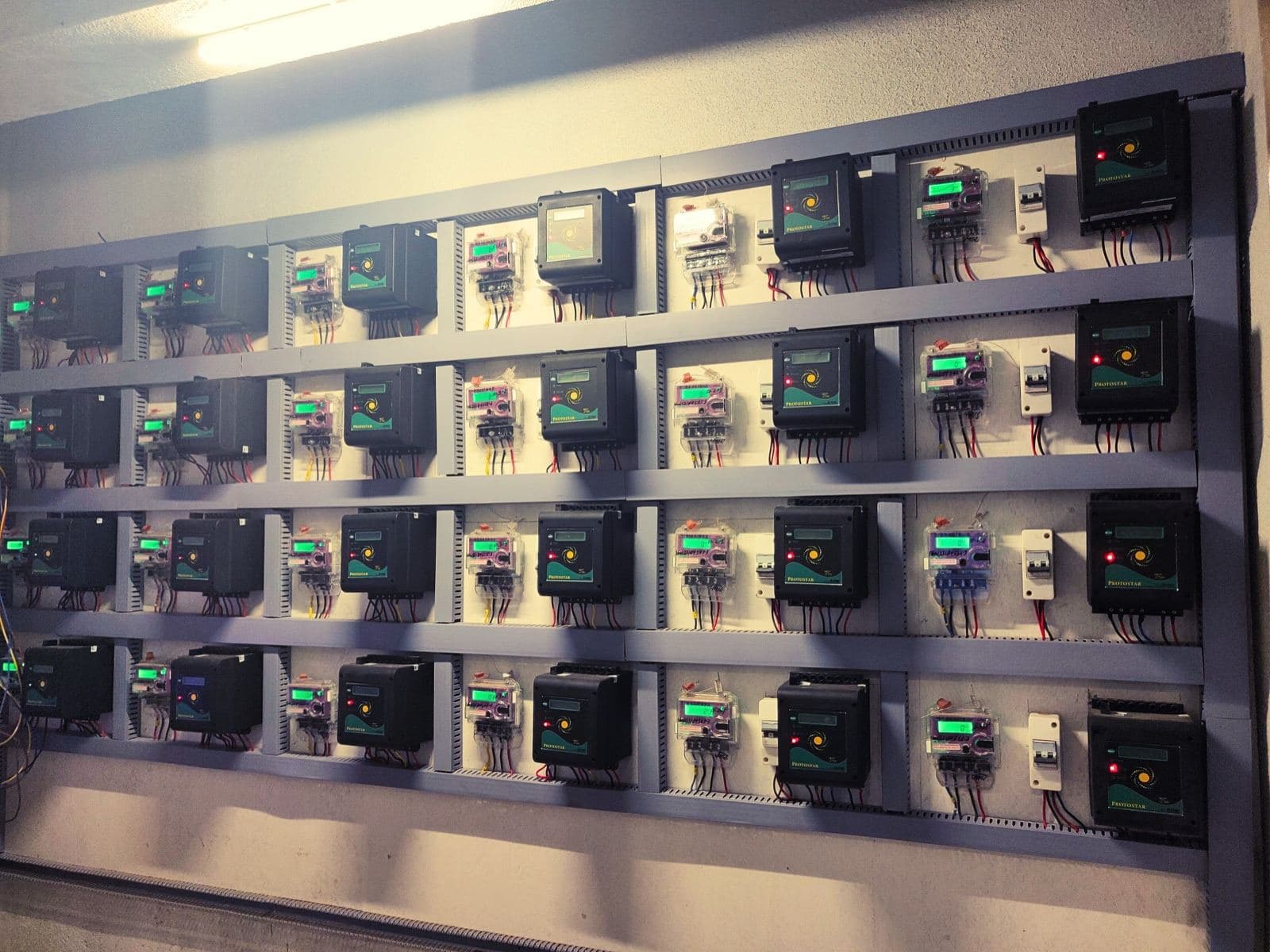 Scorpio's meter room wall with the installed SPDU bank
