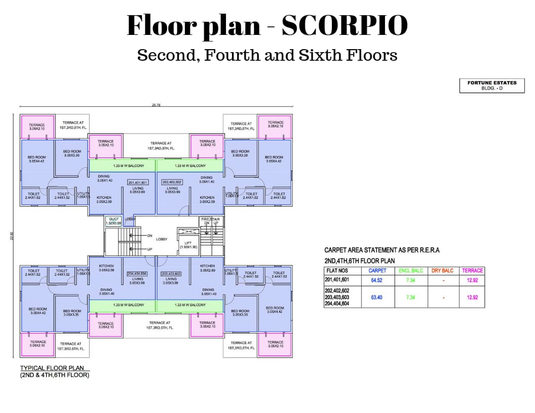 Floor plan – Second, Fourth & Sixth Floors